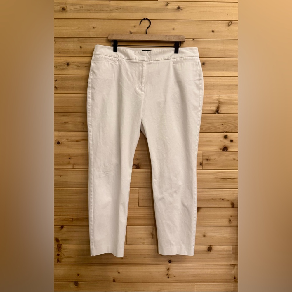 Eileen Fisher 16 White Mid Rise Organic Cotton Blend Tapered Leg Dress Pants